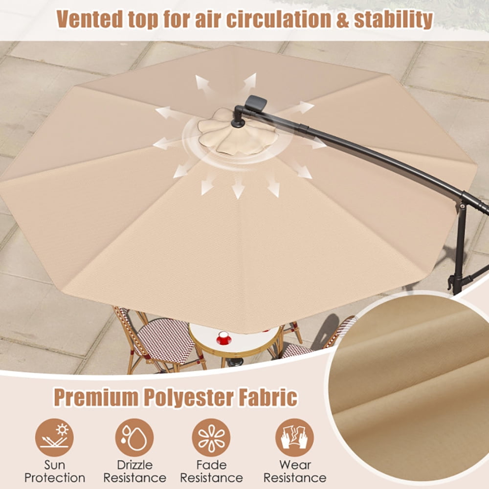 Aimee Lii 10 Feet Solar Offset Hanging Umbrella with 40 Lamp Beads and Solar Panel, Outdoor Umbrellas for Patio, Tan Aimee Lii 10 Feet Solar Offset Hanging Umbrella with 40 Lamp Beads and Solar Panel, Outdoor Umbrellas for Patio, Tan