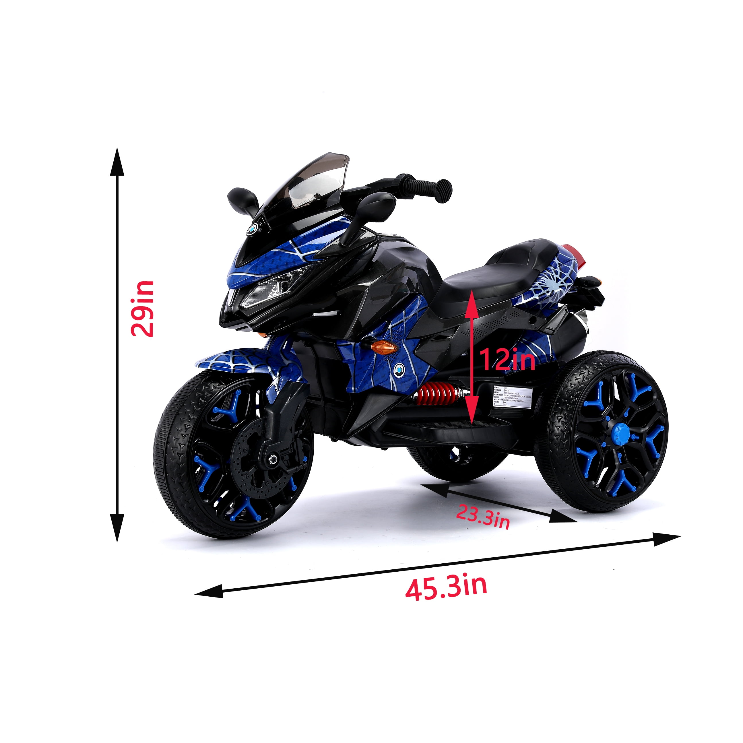 HNH Kids Motorcycle for 3-6 Year old, 3-Wheels Ride On Motorcycle, 12V Battery Powered Motorbike with PU Seat, Training Wheels/Manual Throttle/Lighting Wheels/Wireless