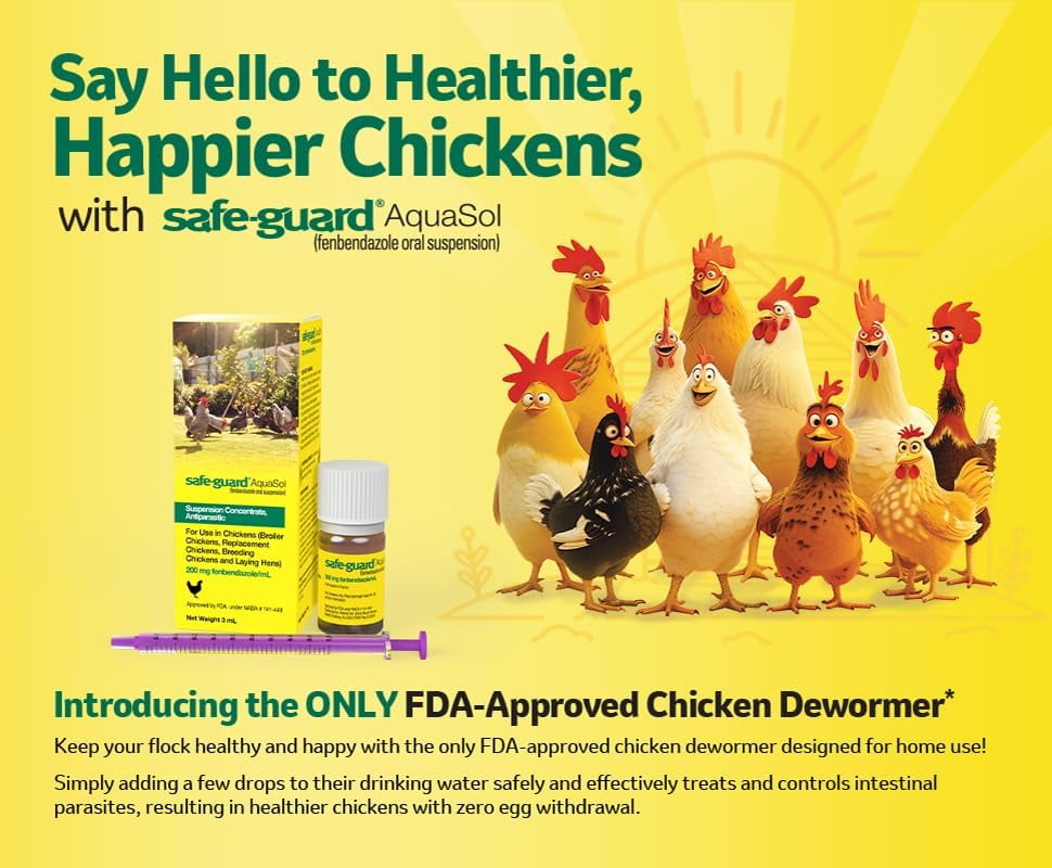 Safe-Guard AquaSol 3mL Chicken Dewormer FDA Approved Day No Egg