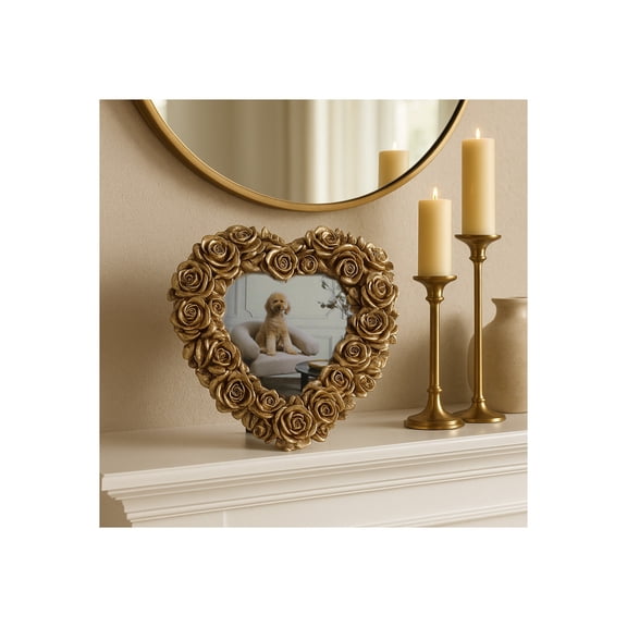Elegant Rosette Heart Shape Decorative Photo Frame - Elegant Picture Frame for Tabletop, Wall Display, and Living Room Decor - Ornate Frame Perfect for Bedroom, Entryway, and Dorm Accent - 6", Gold
