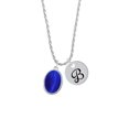 thumbnail image 2 of Delight Jewelry Silvertone Small Blue Imitation Cat's Eye Silvertone Script Initial Disc - B - Charm Necklace, 20"+3", 2 of 4