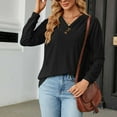 thumbnail image 3 of qucoqpe Womens Long Sleeve Tops with Buttons Down Pullover Casual Solid Loose Fit V-Neck Tunic Blouse, 3 of 5