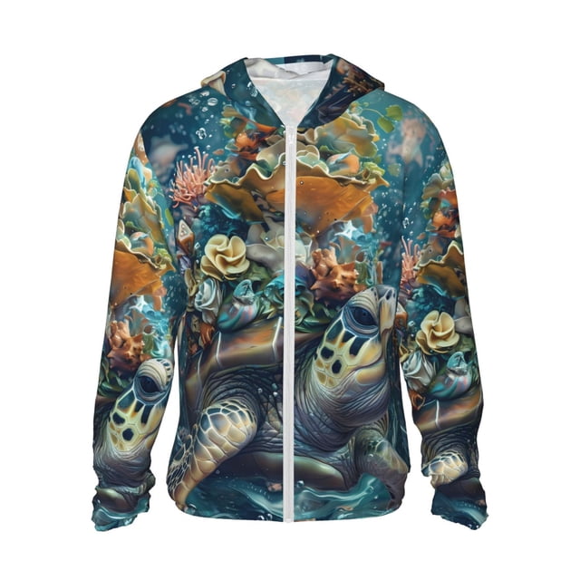 Balery Colorful Plant Turtle Sudadera ligera de manga larga con capucha y protección solar UPF 50+ para hombre y mujer, ideal para pesca y running-X-Large
