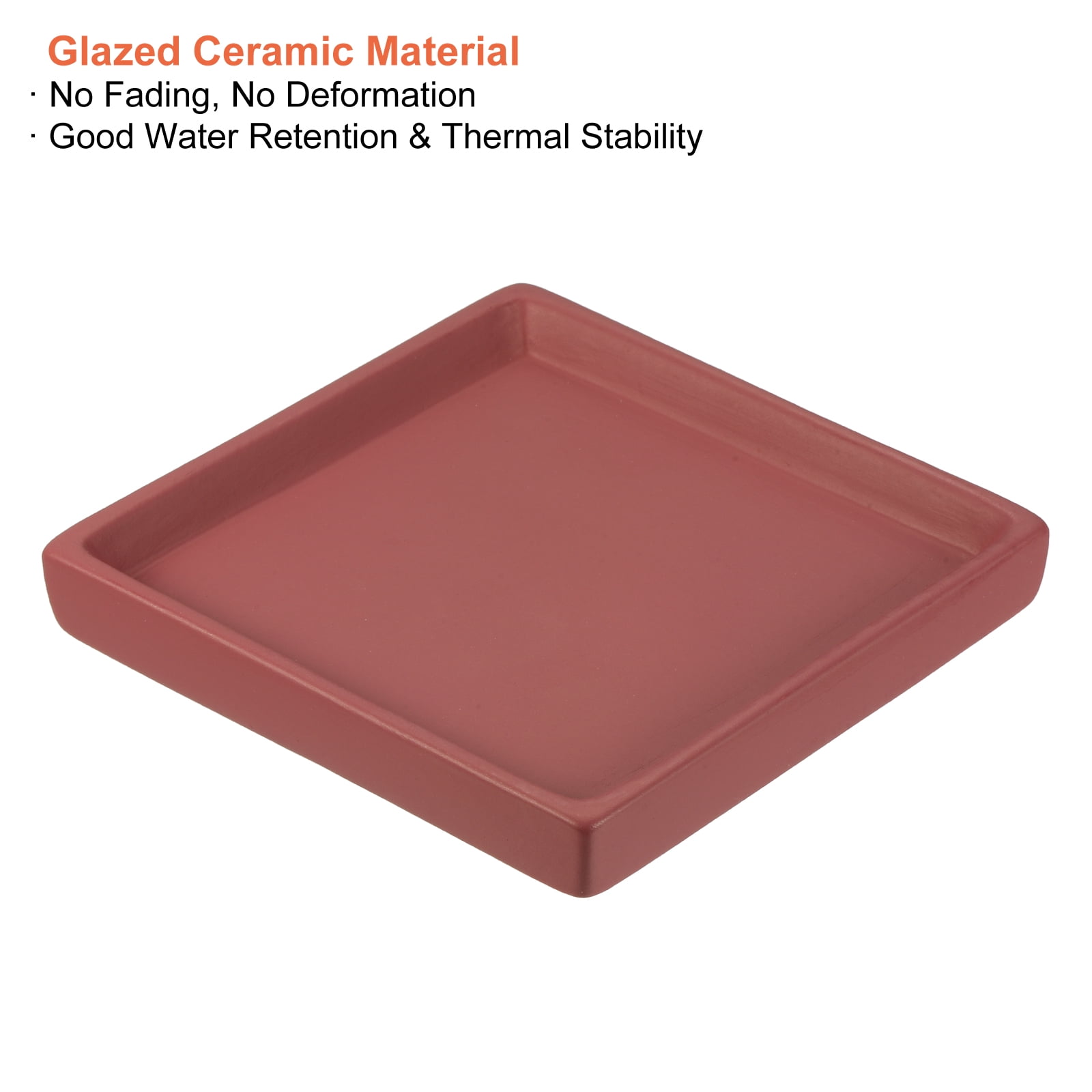 Unique Bargains Ceramic Square Planter Saucer Flower Pot Drip Tray Coaster, 2 Pack Maroon 5 Inch