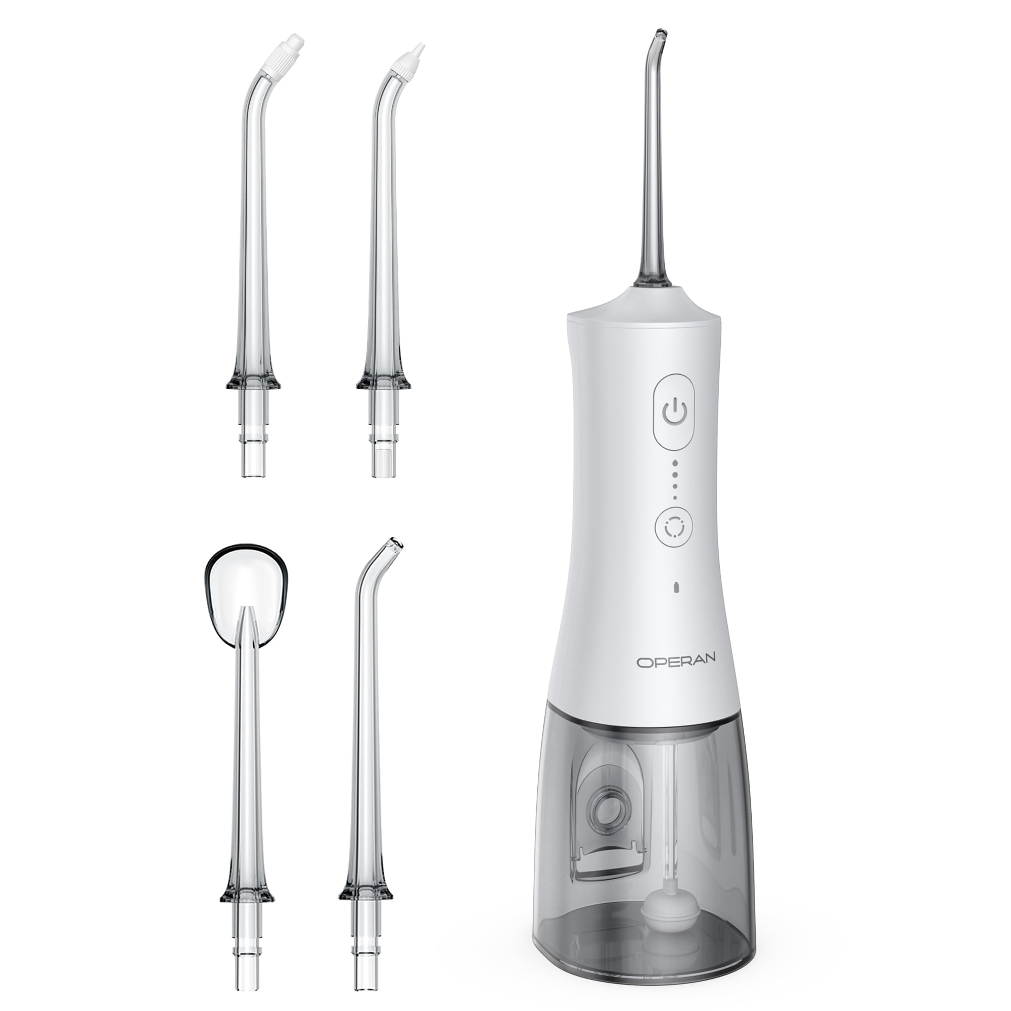 Operan Cordless Water Flosser for Teeth Cleaning, Portable Rechargeable Oral Irrigator with 4 Modes 4 Jet Tips, IPX7 Waterproof Water Floss for Home Travel, 300ml, White
