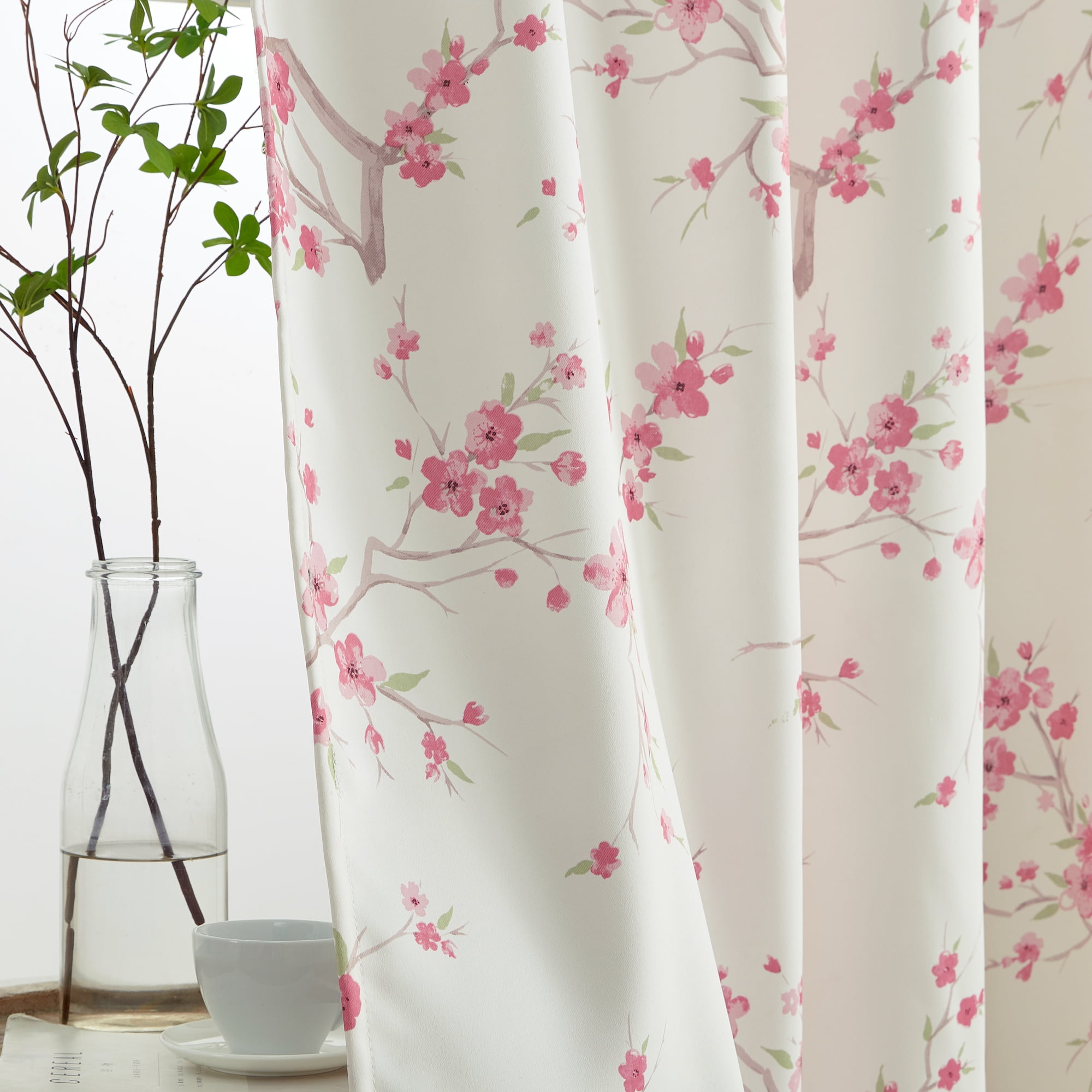 THD Yasmine Floral Room Darkening Rod Pocket Light Filtering Curtain Panels - Set of 2