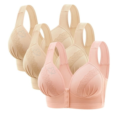 Clearance Staron 3PC Front Close Bras for Women Comfort No Underwire Bras Wireless Soft Strap Bras Comfortable Front Close Bra No Steel Bras