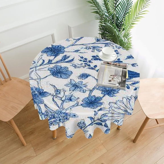 RKSupls 60 Inch Round Tablecloth, Blue Bows Pattern Premium Polyester Straight Edge Wrinkle Resistant Washable Table Cover for Party Home Dining Decor