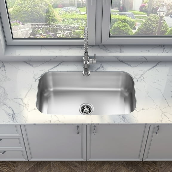 Sinber 31" x 18" x 9" Undermount Single Bowl Kitchen Sink with 18 Gauge 304 Stainless Steel Satin Finish MU3118S-OL (Sink Only)