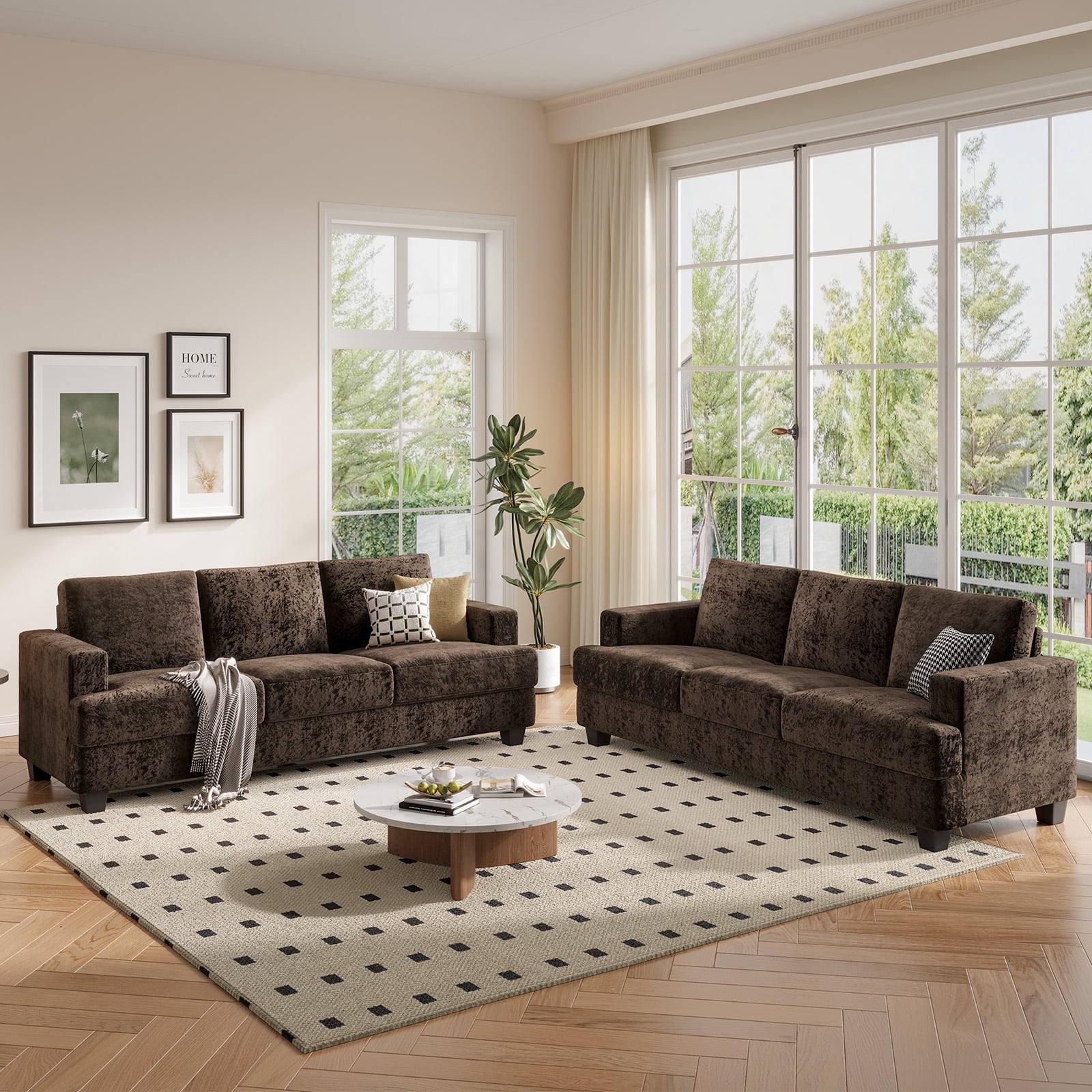 BLAZANT 89" Extra Deep Seats Oversize, Chenille Fabric 3 Seater Sofa for Living Room, Modern Couch and Sofa, Comfy Armrests and Seats and Backrests, Easy Installation,Dark Brown