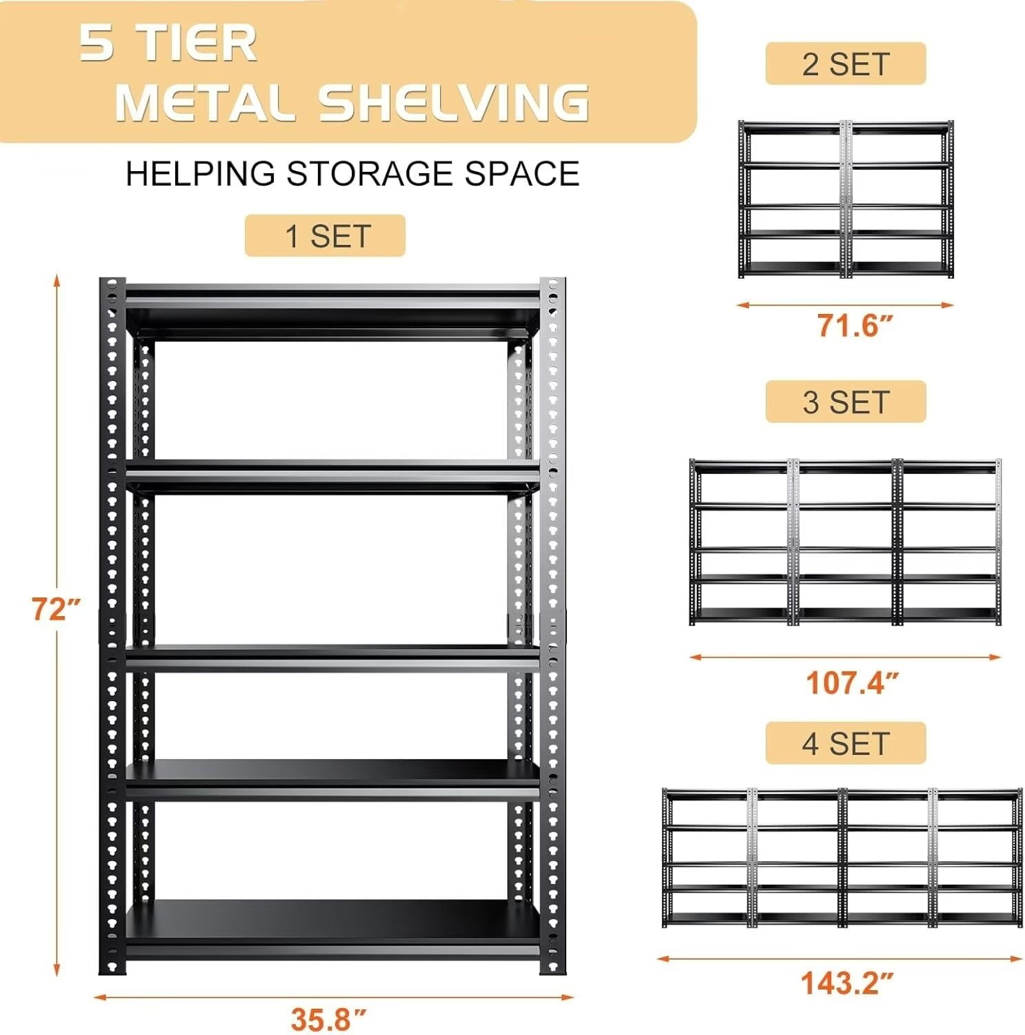 Lilypelle Adjustable Shelving Unit, 72"H Heavy Duty Shelving Utility Rack for Office Kitchen Pantry Closet Garage Basement ，1100 lbs Capacity, 2 Packs