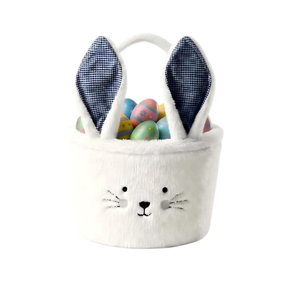 Yanxiao Easter Baskets, Cute Easter Plush Bunny Baskets, Easter Egg Hunt Baskets with Cute Bunny Ears, Easter Gifts Baskets Egg Hunt Baskets for Girls, Baby, Kids, Children and Boys, White