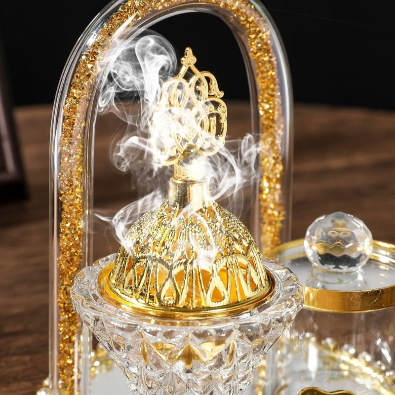 Decorative Metal Glass Incenses Holder with Tray Tongs and Jar Set Holiday Gift
