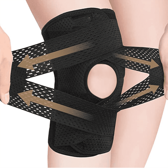 Knee Braces for Knee Pain Women Men - Open Knee Compression Sleeve with Adjustable Straps for Working Out, Knee Support with Side Stabilizers for Meniscus Tear, MCL, ACL, Arthritis