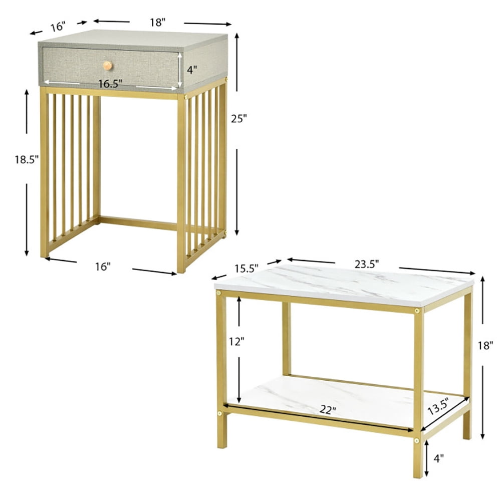 Finihen Rectangular Nesting Coffee Table, Modern Nesting Side Set, 2 Pieces Modern Nesting Coffee Table Set with Drawer and Shelf, for Living Room, Bedroom, Reception Room, White