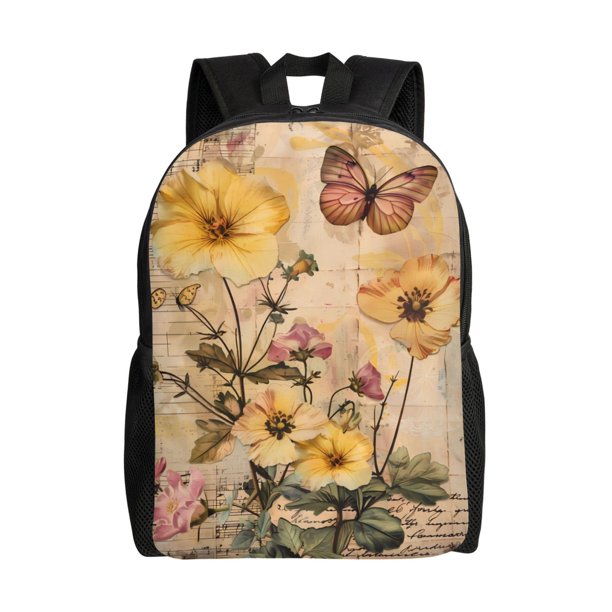 Easygdp Vintage Floral Butterfly Collage Mochila Versátil y Elegante: Comodidad, Almacenaje y Durabilidad para la Universidad, Trabajo, Viajes y Uso Diario