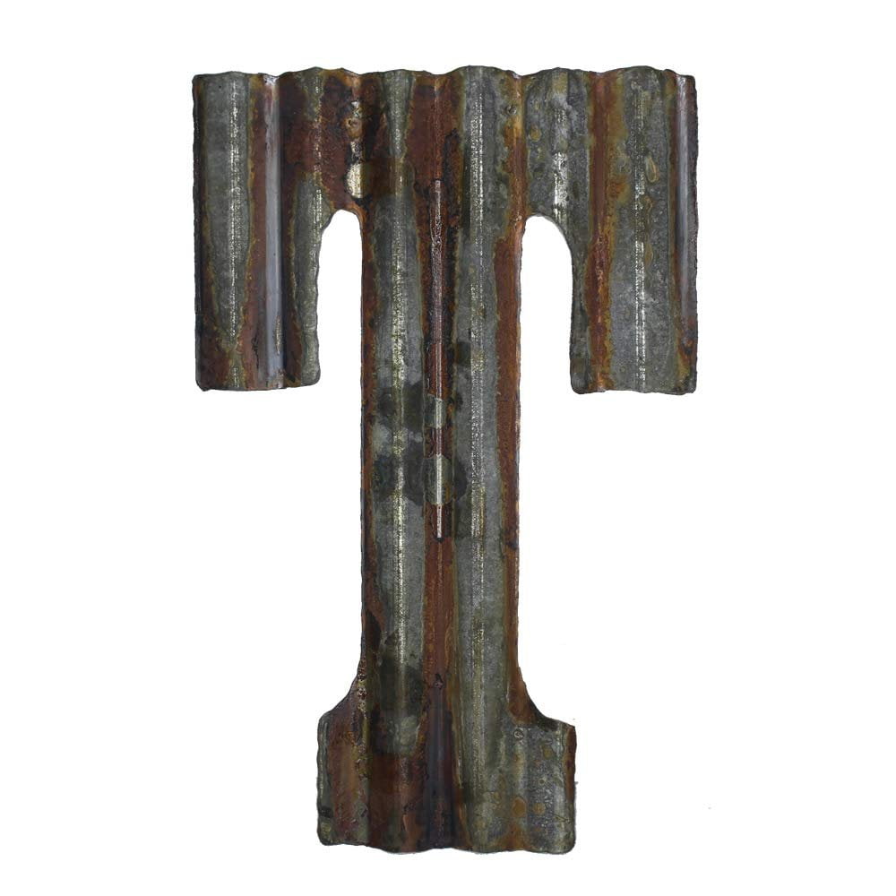 Farmhouse Rustic 12" Wall Decor Corrugated Metal Letter T