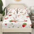 thumbnail image 2 of Erosebridal White Rabbit Fitted Sheet Set Queen, Cute Bunnies Fitted Sheet Queen, Fresh Strawberry Decor, 2 of 6