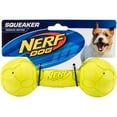 thumbnail image 2 of Nerf Dog Rubber Squeak Barbell Toy, Red, 7 Inch, 2 of 3
