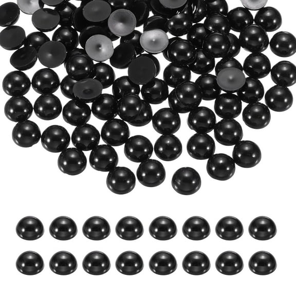1500Pcs Half Pearl, 4mm Plastic Half Flatback Imitation Pearls Cabochon for DIY Crafts Clothing (Black)
