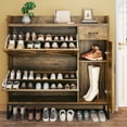 thumbnail image 6 of Shoe Storage Cabinet with 2 Flip Drawers & Side Cabinet & Drawer, Freestanding Shoe Organizer with Adjustable Shelves, Shoe Storage for Entryway, Hallway, Living Room, Brown, 6 of 12