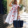 thumbnail image 4 of Plus-size Dress Round Neck Pink Maple Leaf Butterfly Print Loose Casual Beach Dress Women‘s Elegant Dresses Midi Dresses Fashion, 4 of 7