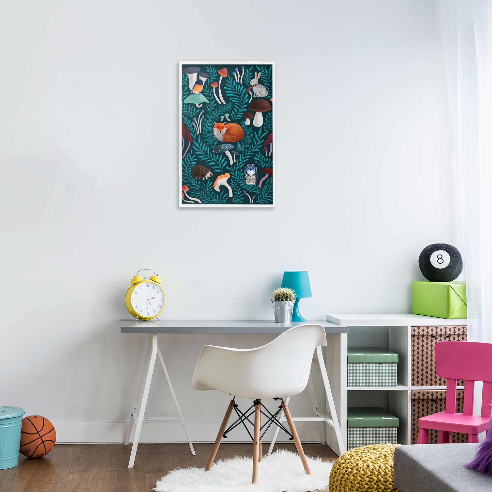 Woodland Animals & Botanical Sprigs White Framed Giclee Art, design by Metka Hiti