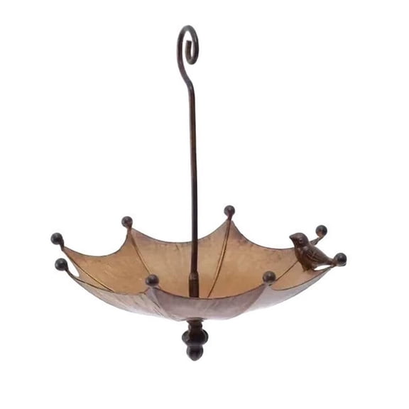 KRONDO Umbrella Bird Feeder, Rustic Iron Hanging Garden Decor, 12.6" Tall, 8" Canopy, Coffee Color, Outdoor Yard Patio Decoration