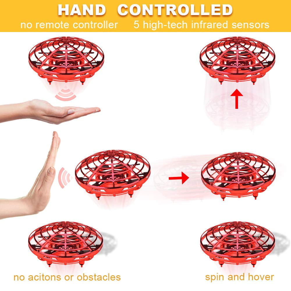 Red AllSeasons Hand Control Anti-Collision Gravity Defying Flying Mini Drone UFO Ball Aircraft Toy with LED Light for Boys and Girls 