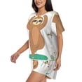 thumbnail image 2 of Fotbe Cute Sloth In Yoga Pose Tree Print Pajama Set for Women 2 Piece Loungewear Short Sleeve Tops and Shorts Set Soft Sleepwear-Small, 2 of 7