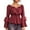 Wine, variant on Lenpel Women's off the Shoulder Tops Bell Long Sleeve Tie Front Ruffle Trim Vintage Peplum Tops Going out Babydoll Blouses(Wine,X-Large)