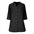 thumbnail image 4 of HAiming Womens Cotton Linen Button down Shirts Summer Casual 3/4 Sleeve V-Neck Loose Work Office Blouse Tops, 4 of 6
