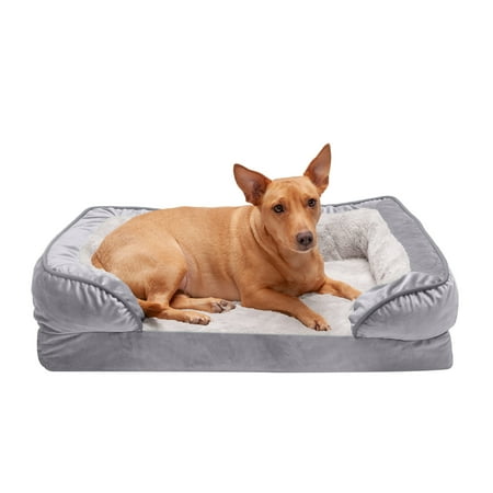 UPC: 0842229119701 | FurHaven Pet Products Velvet Waves Perfect Comfort Orthopedic Sofa-Style Pet Bed for Dogs & Cats – Granite Gray Medium