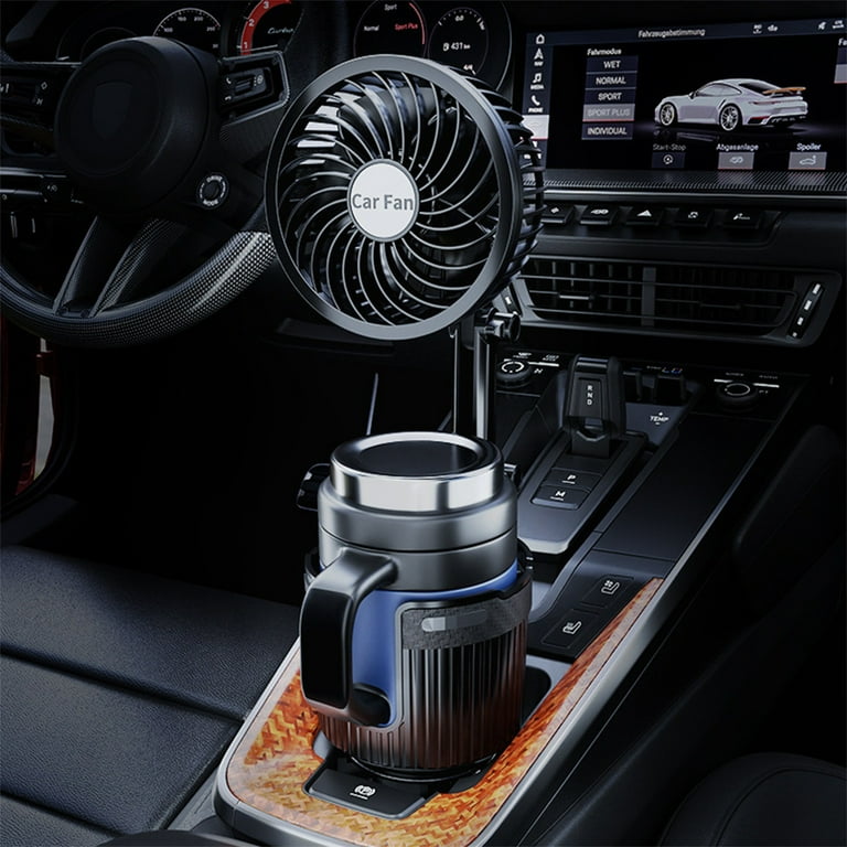 Lixmnse 2-in-1 Car Cup Holder and Fan with Adjustable Speed, USB and  Cigarette Lighter Compatible Black