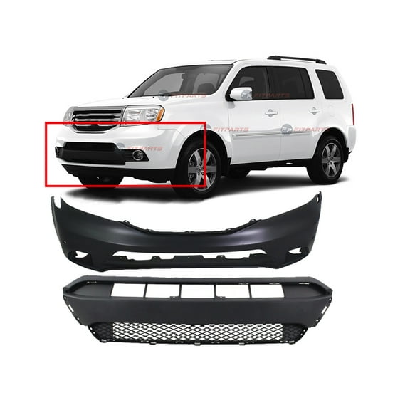 DCP Front Bumper Covers Kit For 2012-2015 Honda Pilot HO1000286 Touring W/Park Holes W/Bumper Grille