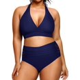 thumbnail image 1 of Yonique Womens Two Piece Plus Size Halter Bikini Swimsuits Tummy Control Bathing Suits High Waisted Swimwear, Navy, 1 of 5