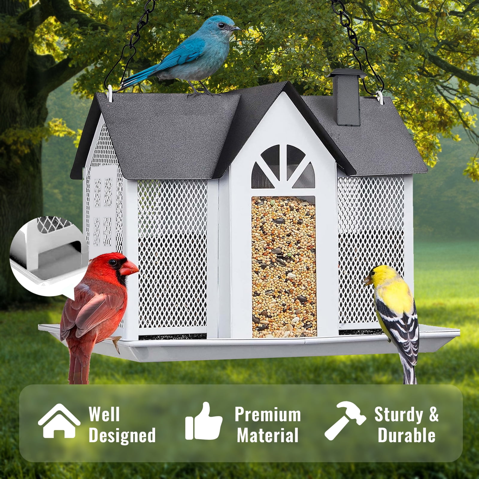 Bird Feeder for Outdoors Squirrel Proof, Hanging Bird House, Wild Bird Feeders for Outside, Large Metal Bird Feeder, Great for Attracting Wild Birds Humming