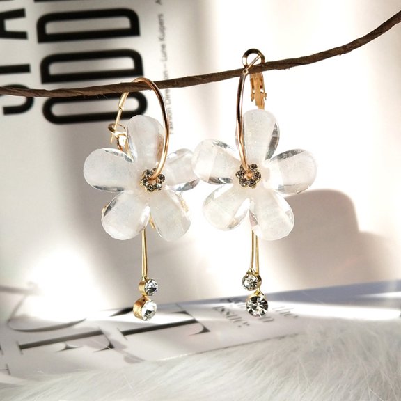 BESTYASH Korean Style Earrings White Long Tassel Vintage Flower Petal Elegant Design