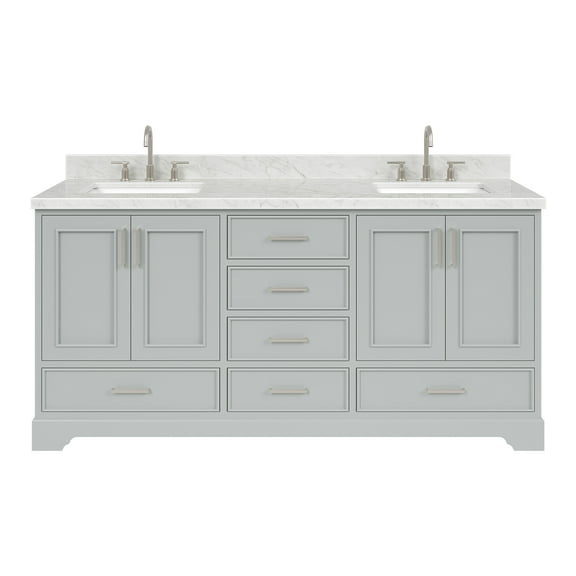 Ariel Stafford 73 Inch Double Rectangle Sink Vanity With Carrara White Marble Countertop W/1.5" Edge In Grey