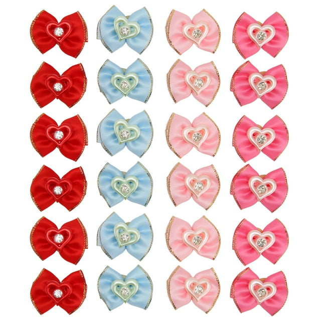 Lazos coloridos con bandas de goma para cachorros, gatos y conejos. Lindos lazos para el pelo para mascotas en paquete de 24 unidades