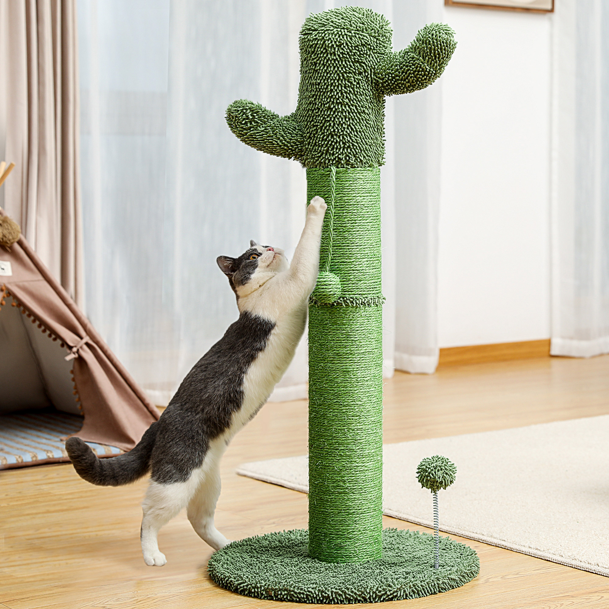 PAWZ Road 33.5” Large Cat Scratching Post Cactus Style Thickened Sisal