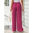 thumbnail image 5 of TEMOFON Pants for Women Plus Size Wide Leg Linen Pant Summer Casual Palazzo Plum Flowy Pants with Pocket Drawstring Loose Lightweight Pants 3XL, 5 of 10