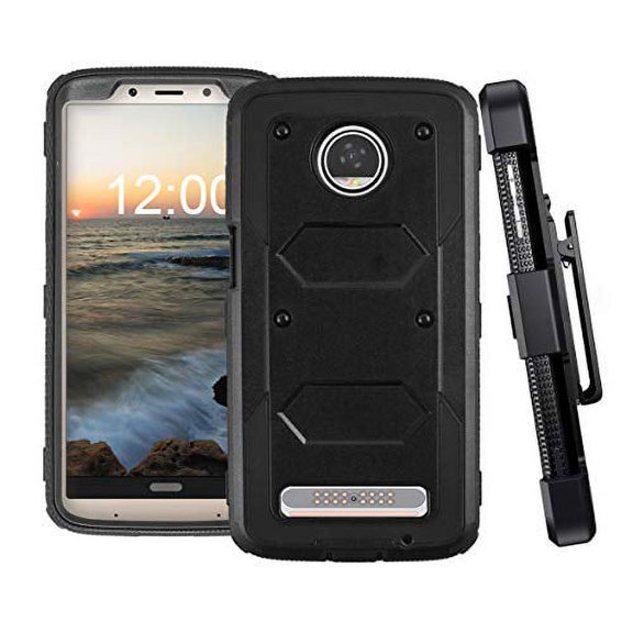 Moto Z3 Play Case, Mignova Heavy-Duty Shockproof Full Body Protection Rugged Hybrid Case with Rotating Belt Clip and Bracket for Motorola Z3 Play 2018(Black)