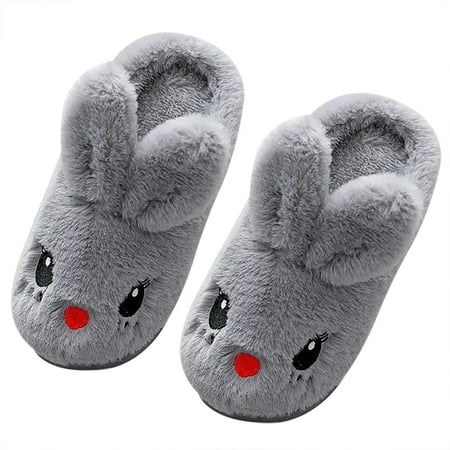 

Uposao Winter Warm Furry Bunny Slippers Cute Cosy Fluffy Indoor Household Cotton Shoes Grey for Size 28/29