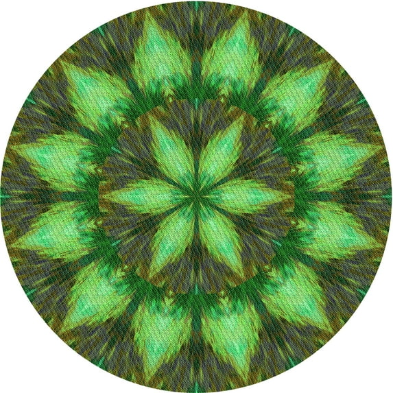 Ahgly Company Indoor Round Patterned Army Green Area Rugs, 4' Round