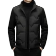 thumbnail image 1 of Chaqueta de plumón ligera de invierno 2024, chaleco de dos piezas falso de plumón de pato gris, abrigo corto informal con cuello alto y mangas de punto para hombre, 1 of 3