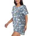 thumbnail image 2 of "Wukai Blue Bathroom Women's Pajama Set - Short-Sleeve Top and Shorts with Elastic Waistband and Pockets for Loungewear, Yoga, and Casual Wear-Medium, 2 of 8