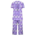 thumbnail image 4 of Ruimatai Women Casual Loose Short Sleeve Pajama Set with Pockets, Stylish Button Down Blouse & Comfortable Pants, 100% Polyester, Spring Summer Outfit, 4 of 5