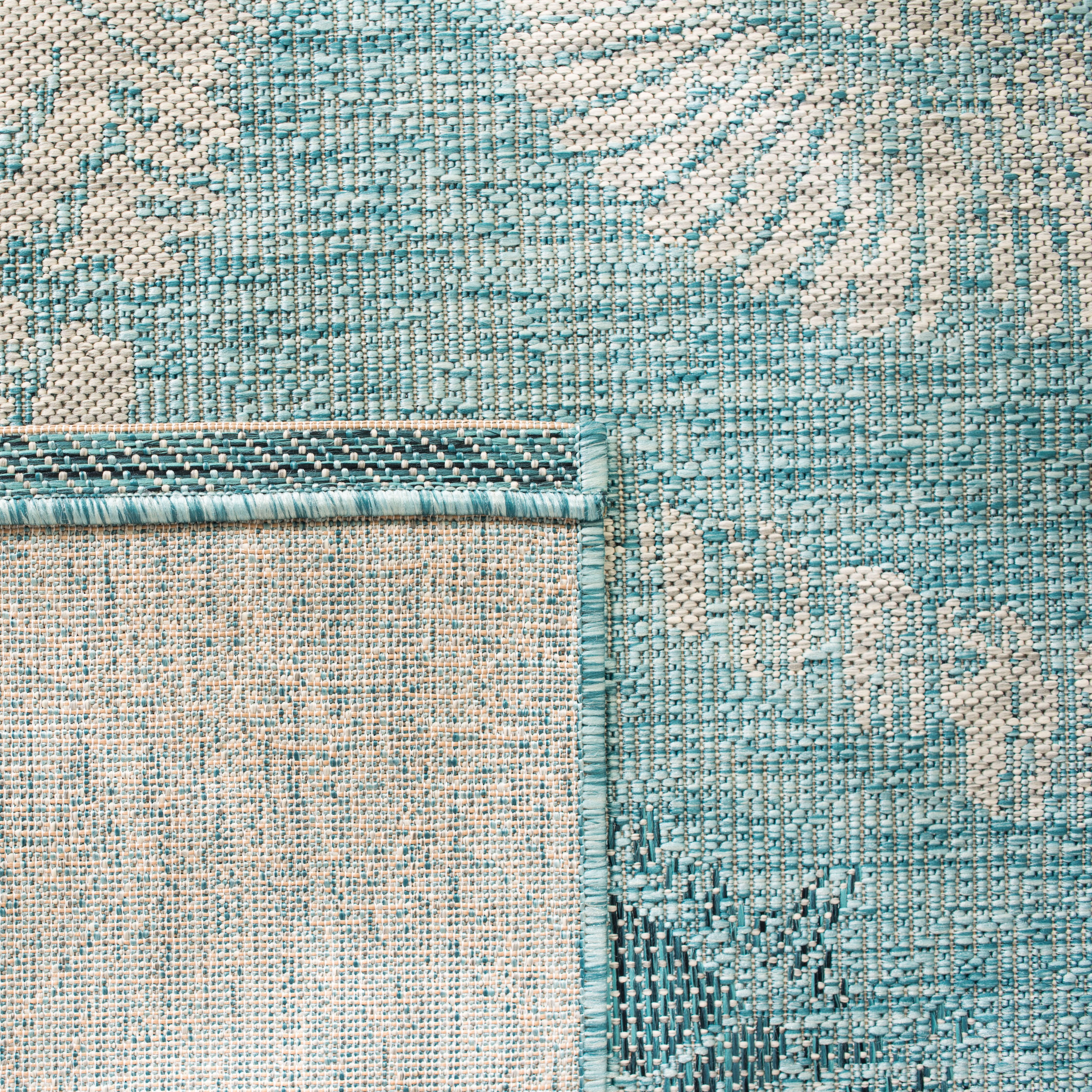 SAFAVIEH Courtyard Larry Geometric Indoor/Outdoor Area Rug, Aqua/Cream, 4' x 5'7"