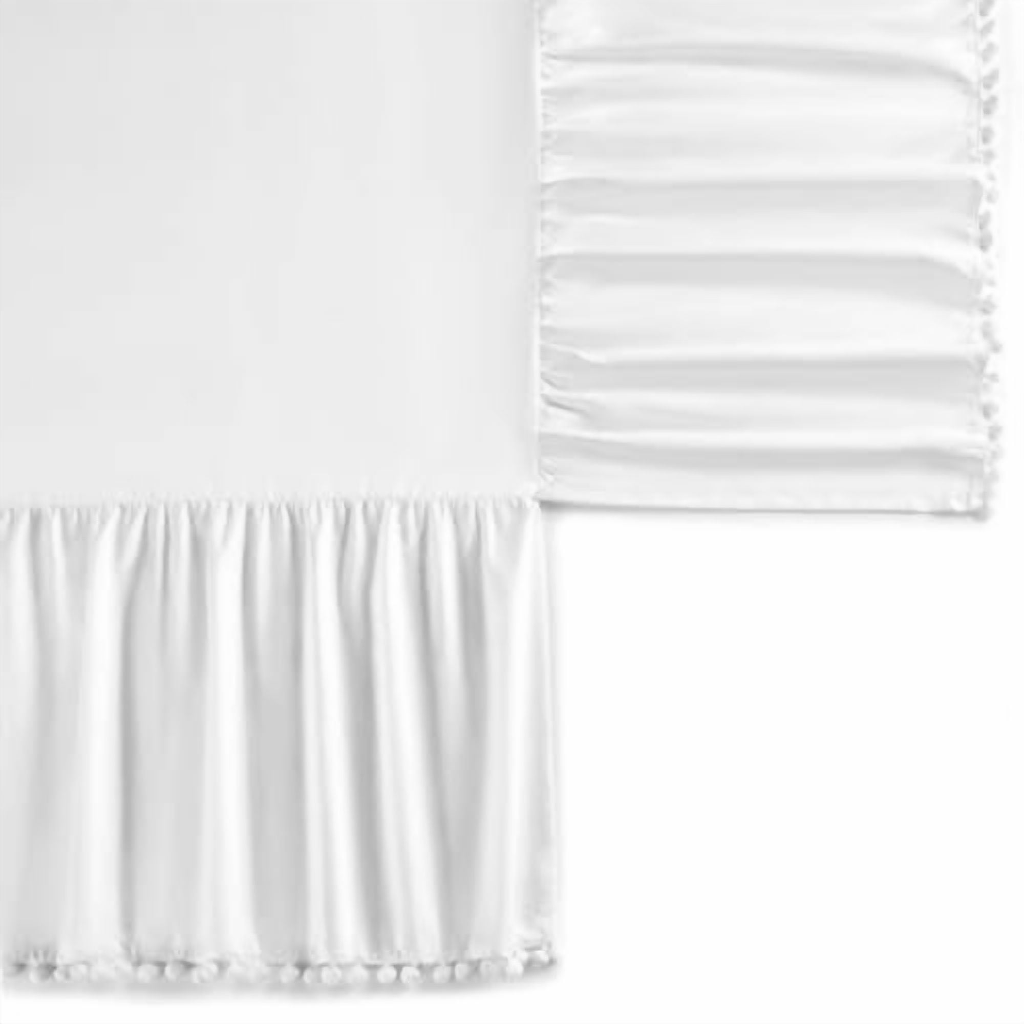 Baby Crib Skirt Girls Boys, Ruffled Bed Skirt with Pompoms, 28”x 52”, 14'' Drop, White
